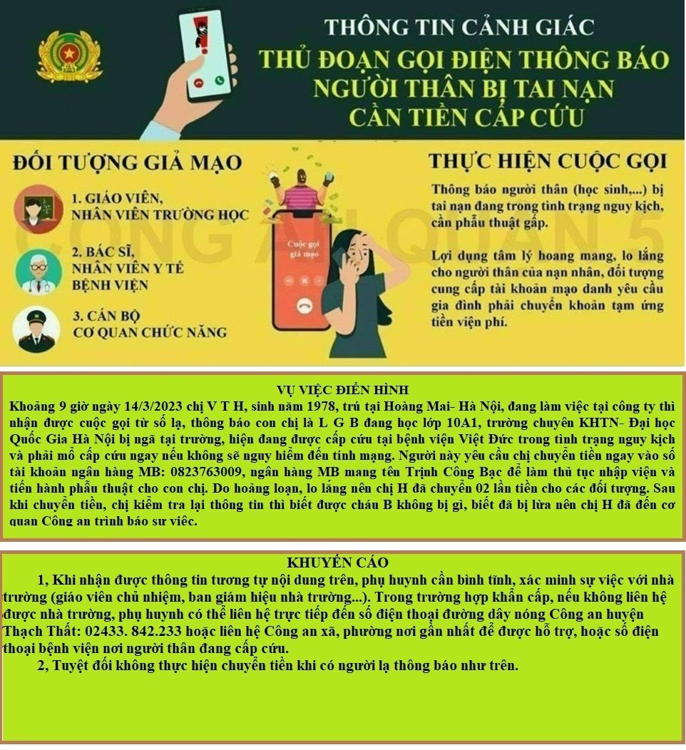 CẢNH GIÁC TRƯỚC THỦ ĐOẠN GỌI ĐIỆN THÔNG BÁO NGƯỜI THÂN BỊ TAI NẠN CẦN TIỀN CẤP CỨU